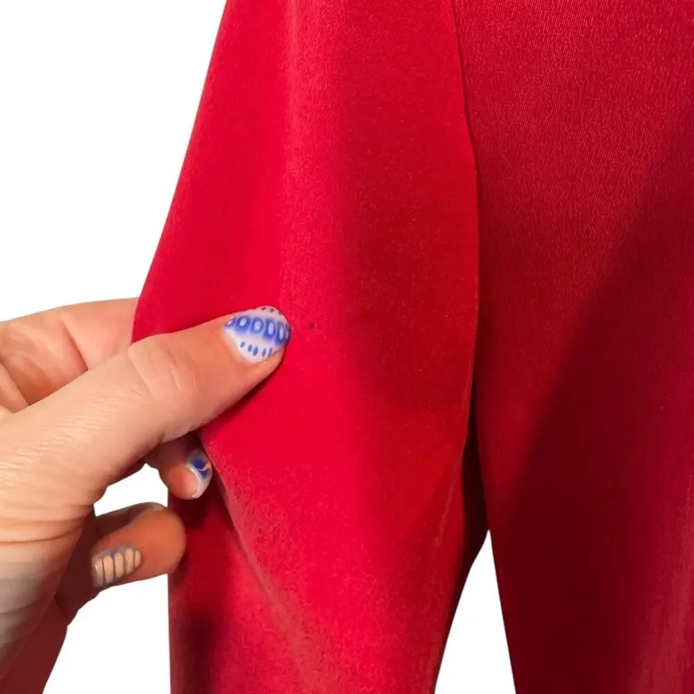 Vintage Chaus‎ Tomato Red 100% Silk Cinch Waist Blazer Medium 90s Office Siren